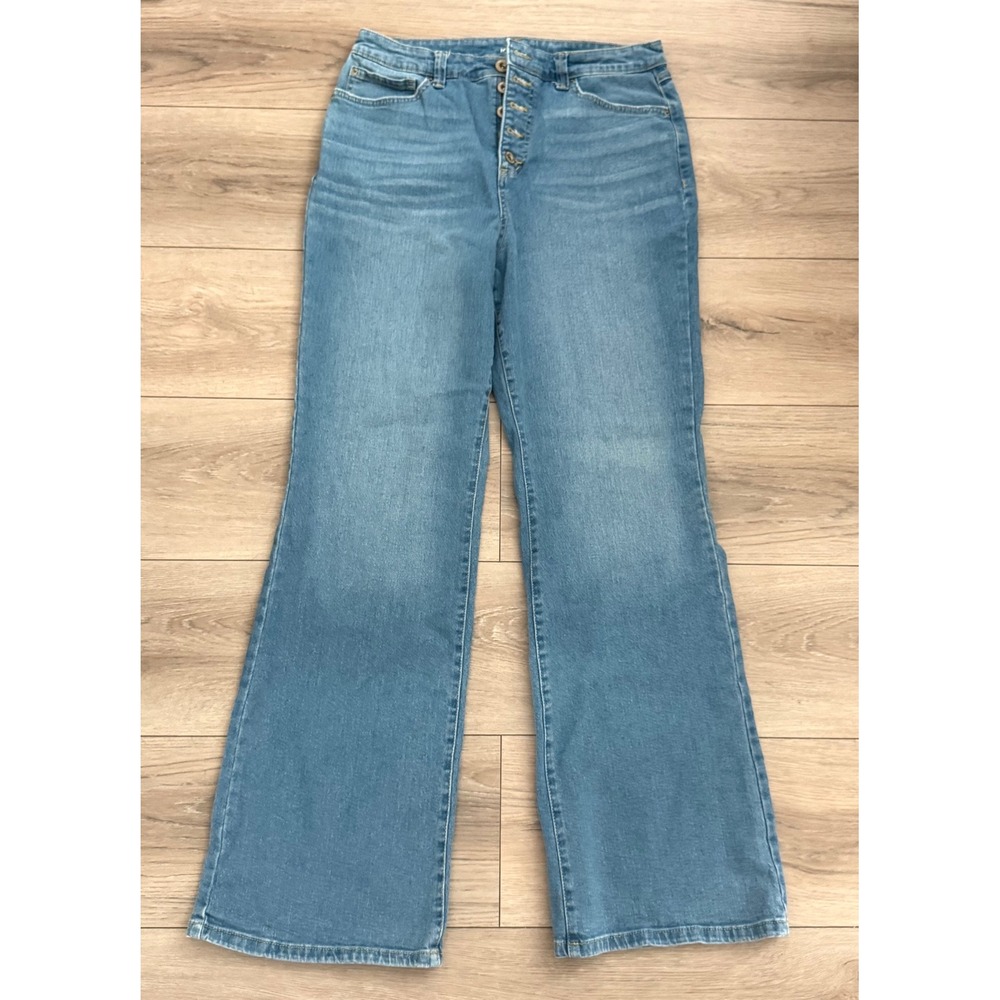 INC Denim Womens High Rise Wide Leg Button Fly Jeans Medium Wash Size 14/32
